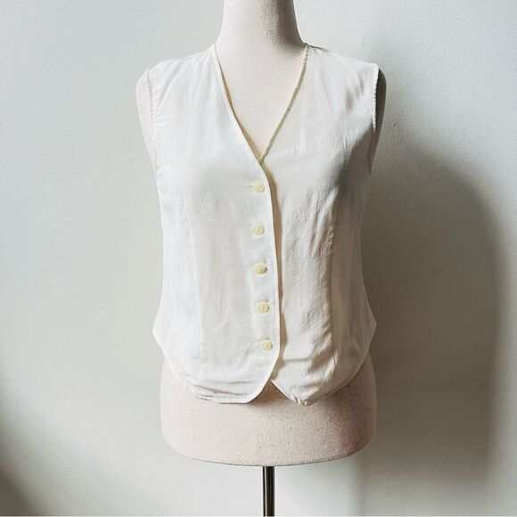Vintage Savannah Womens 90's Cream White Womens Button Closure 100% Silk Vest - Picture 2 of 5